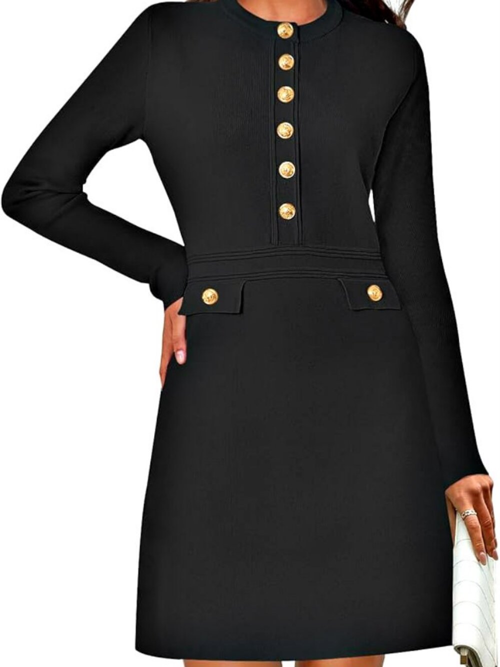 NEW! BLACK KNIT MILITARY BUTTON DRESS SZ M